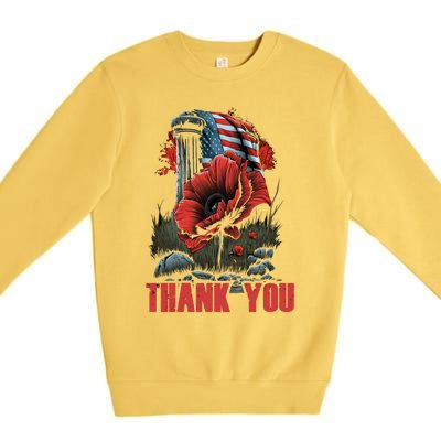 Memorial Day Red Poppy Flower Fallen Hero Veteran Usa Flag Cute Gift Premium Crewneck Sweatshirt