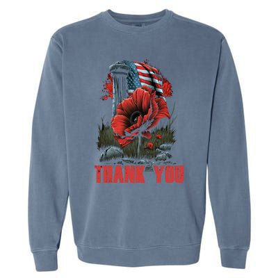 Memorial Day Red Poppy Flower Fallen Hero Veteran Usa Flag Cute Gift Garment-Dyed Sweatshirt