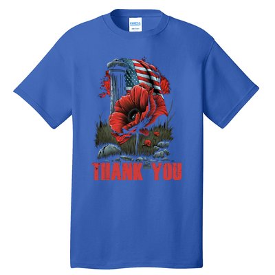 Memorial Day Red Poppy Flower Fallen Hero Veteran Usa Flag Cute Gift Tall T-Shirt