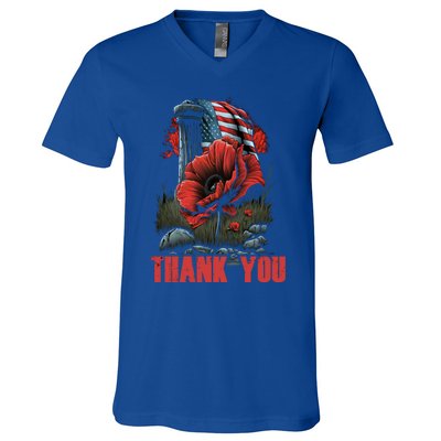 Memorial Day Red Poppy Flower Fallen Hero Veteran Usa Flag Cute Gift V-Neck T-Shirt