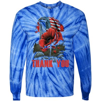 Memorial Day Red Poppy Flower Fallen Hero Veteran Usa Flag Cute Gift Tie-Dye Long Sleeve Shirt