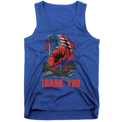 Memorial Day Red Poppy Flower Fallen Hero Veteran Usa Flag Cute Gift Tank Top