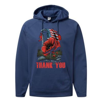 Memorial Day Red Poppy Flower Fallen Hero Veteran Usa Flag Cute Gift Performance Fleece Hoodie