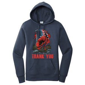 Memorial Day Red Poppy Flower Fallen Hero Veteran Usa Flag Cute Gift Women's Pullover Hoodie