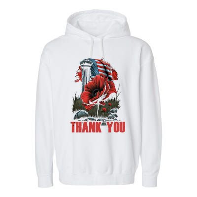 Memorial Day Red Poppy Flower Fallen Hero Veteran Usa Flag Cute Gift Garment-Dyed Fleece Hoodie