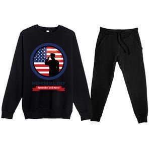 Memorial Day Remember And Honor U S Flag Soldier Saluting Gift Premium Crewneck Sweatsuit Set