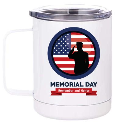 Memorial Day Remember And Honor U S Flag Soldier Saluting Gift 12 oz Stainless Steel Tumbler Cup