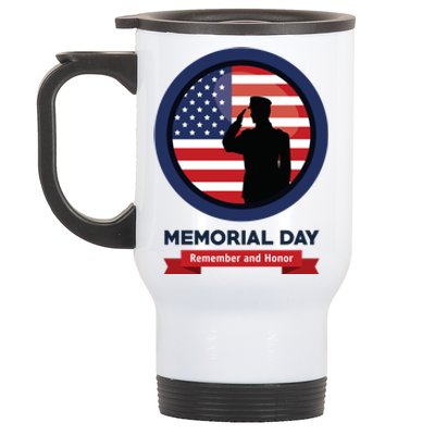 Memorial Day Remember And Honor U S Flag Soldier Saluting Gift Stainless Steel Travel Mug