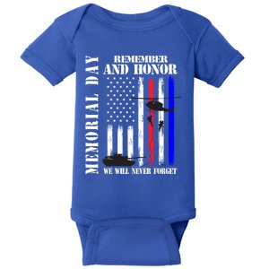 Memorial Day Remember Honor Never Forget Veteran Usa Flag Gift Baby Bodysuit