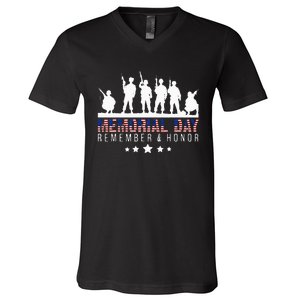 Memorial Day Remember Honor Veteran Usa Flag Pateriot Army V-Neck T-Shirt