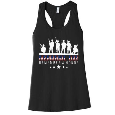 Memorial Day Remember Honor Veteran Usa Flag Pateriot Army Women's Racerback Tank