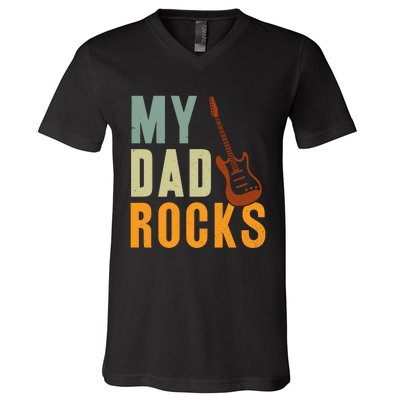 My Dad Rocks FatherS Day Graphic V-Neck T-Shirt