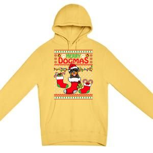 Merry Dogmas Rottweiler Dog Funny Ugly Christmas Xmas Funny Gift Premium Pullover Hoodie