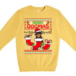 Merry Dogmas Rottweiler Dog Funny Ugly Christmas Xmas Funny Gift Premium Crewneck Sweatshirt