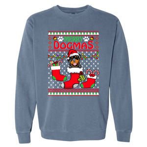 Merry Dogmas Rottweiler Dog Funny Ugly Christmas Xmas Funny Gift Garment-Dyed Sweatshirt