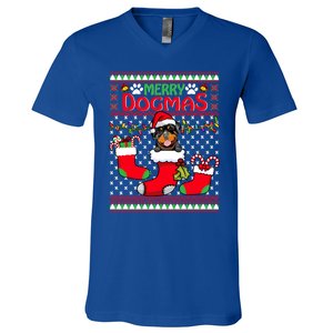 Merry Dogmas Rottweiler Dog Funny Ugly Christmas Xmas Funny Gift V-Neck T-Shirt