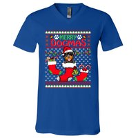 Merry Dogmas Rottweiler Dog Funny Ugly Christmas Xmas Funny Gift V-Neck T-Shirt