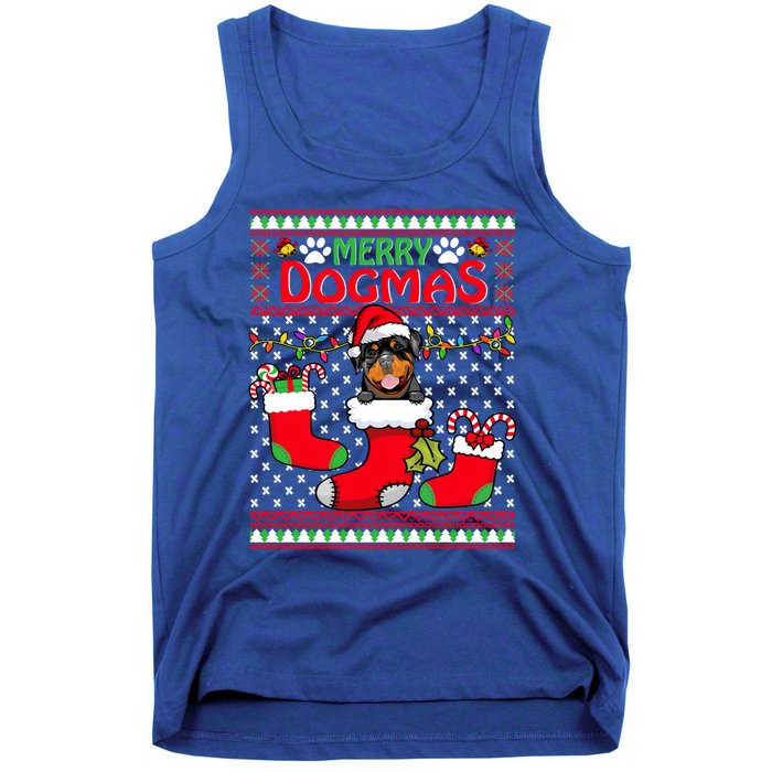 Merry Dogmas Rottweiler Dog Funny Ugly Christmas Xmas Funny Gift Tank Top