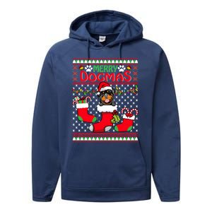 Merry Dogmas Rottweiler Dog Funny Ugly Christmas Xmas Funny Gift Performance Fleece Hoodie