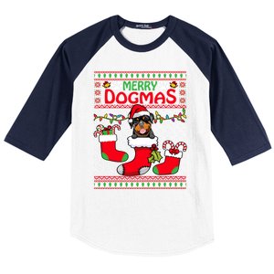 Merry Dogmas Rottweiler Dog Funny Ugly Christmas Xmas Funny Gift Baseball Sleeve Shirt