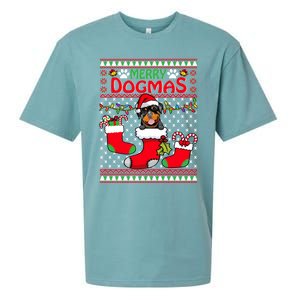 Merry Dogmas Rottweiler Dog Funny Ugly Christmas Xmas Funny Gift Sueded Cloud Jersey T-Shirt