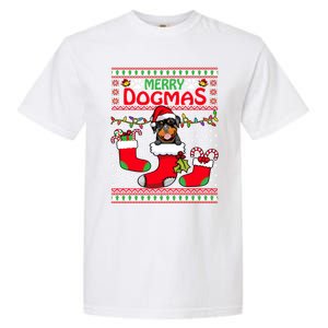 Merry Dogmas Rottweiler Dog Funny Ugly Christmas Xmas Funny Gift Garment-Dyed Heavyweight T-Shirt