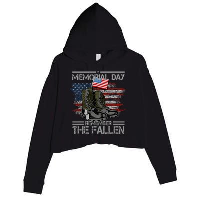 Memorial Day Remember The Fallen Vintage Crop Fleece Hoodie