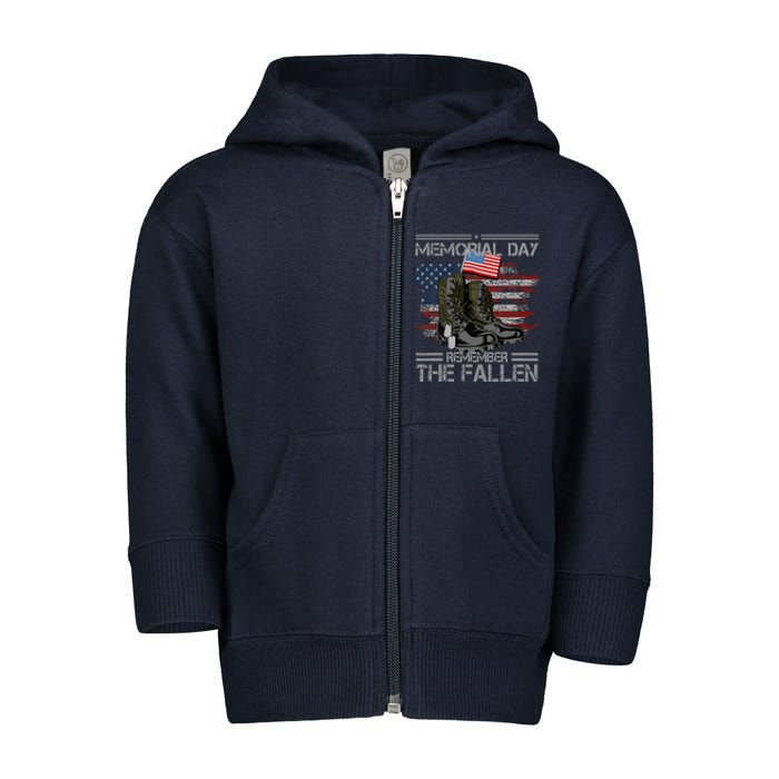 Memorial Day Remember The Fallen Vintage Toddler Zip Fleece Hoodie