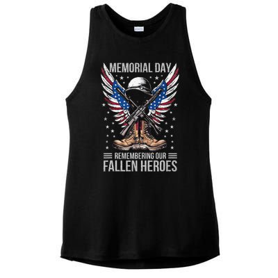 Memorial Day Remember The Fallen Veteran Military Ladies PosiCharge Tri-Blend Wicking Tank