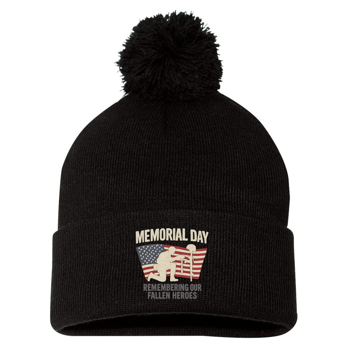 Memorial Day Remembering Our Fallen Heroes Pom Pom 12in Knit Beanie