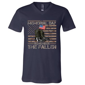 Memorial Day Remember The Fallen Veteran Military Camouflage V-Neck T-Shirt