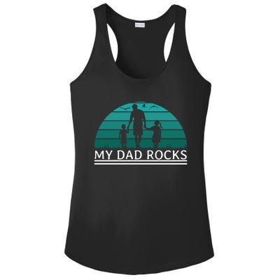 My Dad Rocks Rock And Roll Funny Gift For Fathers Day Gift Ladies PosiCharge Competitor Racerback Tank