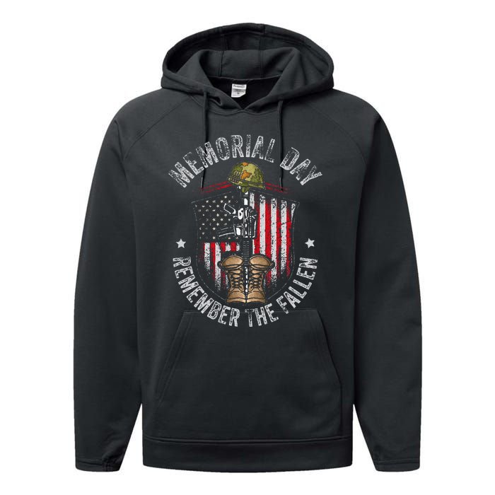 Memorial Day Remember The Fallen Veterans Day Veteran Performance Fleece Hoodie