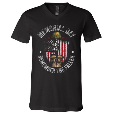 Memorial Day Remember The Fallen Veterans Day Veteran V-Neck T-Shirt