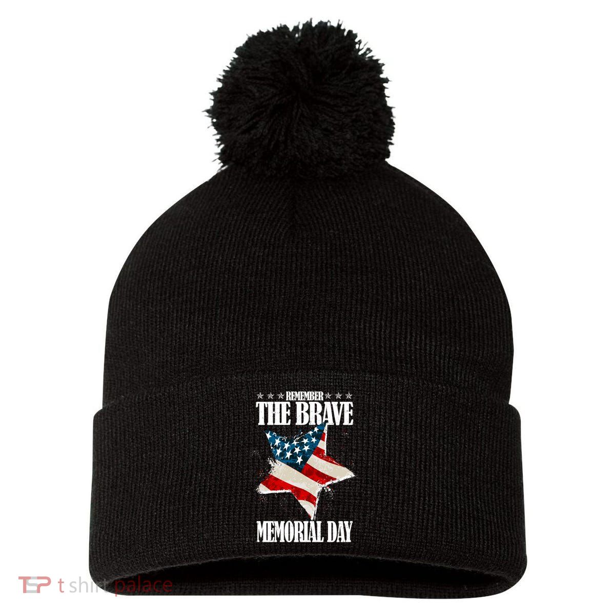 Memorial Day Remember The Brave Pom Pom 12in Knit Beanie