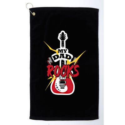 My Dad Rocks Bass Guitar Player Daddy Fathers Day Gift Platinum Collection Golf Towel