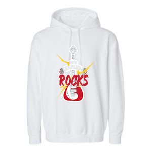 My Dad Rocks Bass Guitar Player Daddy Fathers Day Gift Garment-Dyed Fleece Hoodie