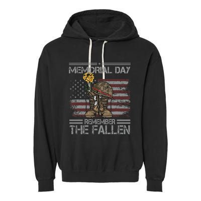 Memorial Day Remember The Fallen Veteran Military Vintage Garment-Dyed Fleece Hoodie