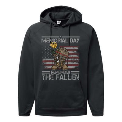 Memorial Day Remember The Fallen Veteran Military Vintage Performance Fleece Hoodie