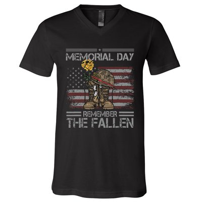 Memorial Day Remember The Fallen Veteran Military Vintage V-Neck T-Shirt