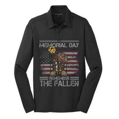 Memorial Day Remember The Fallen Veteran Military Vintage Silk Touch Performance Long Sleeve Polo