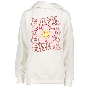 Mother Day Retro Happy Face Mama Groovy Daisy Flower Smile Face Trendy Womens Funnel Neck Pullover Hood