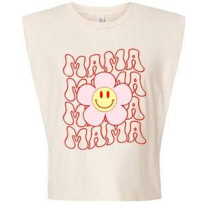 Mother Day Retro Happy Face Mama Groovy Daisy Flower Smile Face Trendy Garment-Dyed Women's Muscle Tee