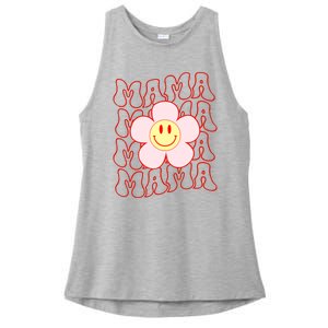 Mother Day Retro Happy Face Mama Groovy Daisy Flower Smile Face Trendy Ladies PosiCharge Tri-Blend Wicking Tank