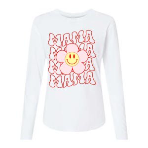 Mother Day Retro Happy Face Mama Groovy Daisy Flower Smile Face Trendy Womens Cotton Relaxed Long Sleeve T-Shirt