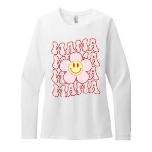 Mother Day Retro Happy Face Mama Groovy Daisy Flower Smile Face Trendy Womens CVC Long Sleeve Shirt