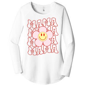 Mother Day Retro Happy Face Mama Groovy Daisy Flower Smile Face Trendy Women's Perfect Tri Tunic Long Sleeve Shirt