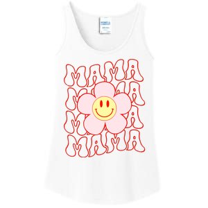 Mother Day Retro Happy Face Mama Groovy Daisy Flower Smile Face Trendy Ladies Essential Tank