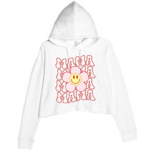 Mother Day Retro Happy Face Mama Groovy Daisy Flower Smile Face Trendy Crop Fleece Hoodie