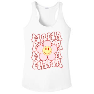 Mother Day Retro Happy Face Mama Groovy Daisy Flower Smile Face Trendy Ladies PosiCharge Competitor Racerback Tank